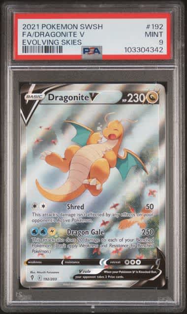 2021 Pokemon Sword Shield Dragonite V Evolving Skies Full Art #192 PSA 9 – Official Pokemon TCG Product