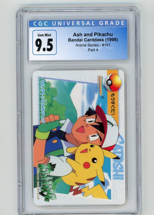 Ash & Pikachu 1998 Pocket Monsters (Pokemon) Bandai Carddass #141 CGC 9.5 – Official Pokemon TCG Product