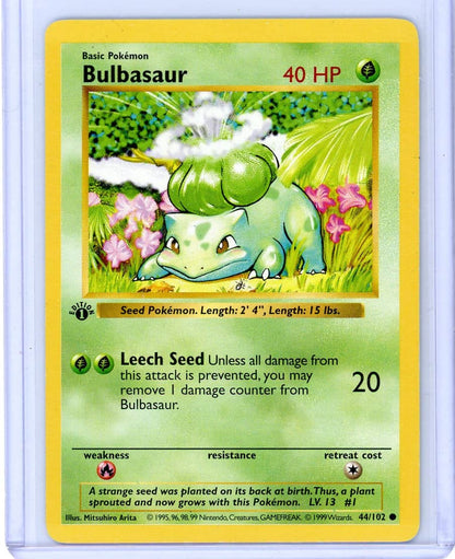 Bulbasaur 1999 Pokemon Base Set 1st Edition Shadowless #44/102 – Official Pokemon TCG Product