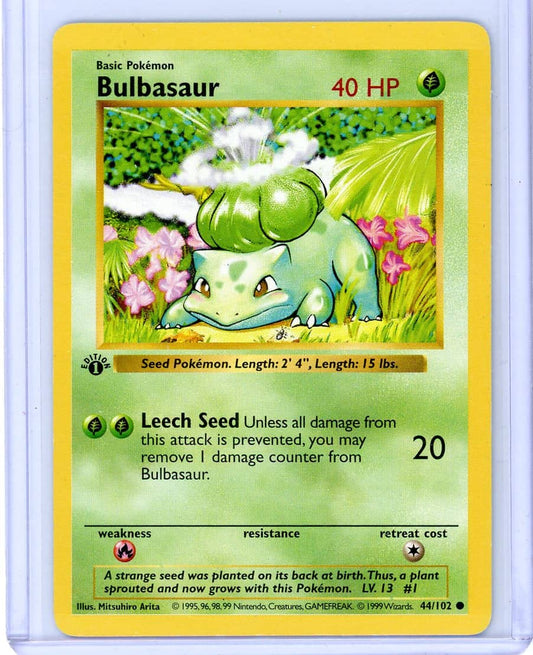 Bulbasaur 1999 Pokemon Base Set 1st Edition Shadowless #44/102 – Official Pokemon TCG Product