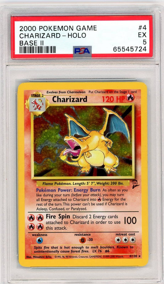 Charizard 2000 Pokemon Base Set 2 Holo #4/130 PSA 5 – Official Pokemon TCG Product