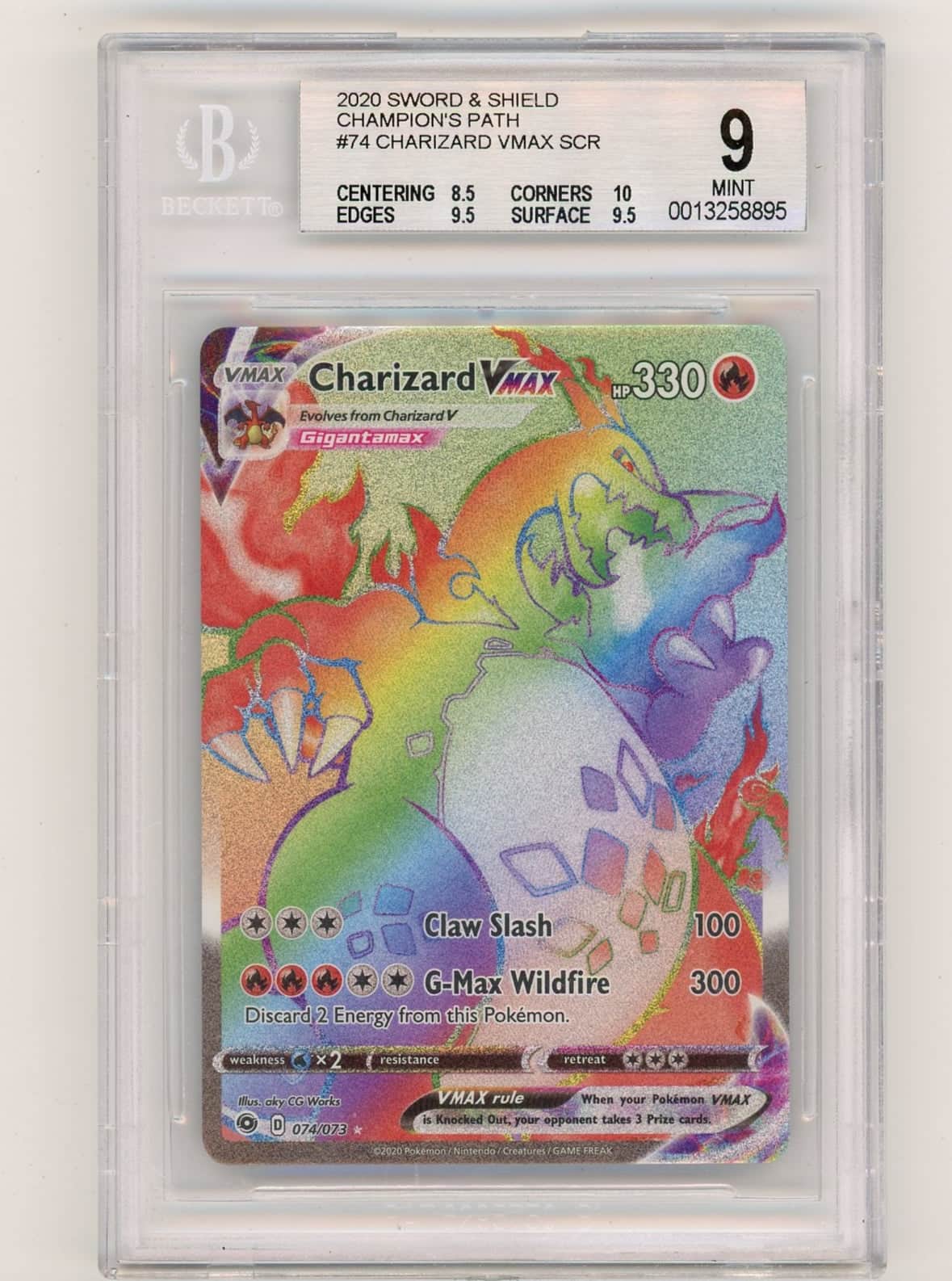 Charizard Vmax Pokemon Champion's Path Rainbow Full-Art #074/073 BGS 9 – Official Pokemon TCG Product