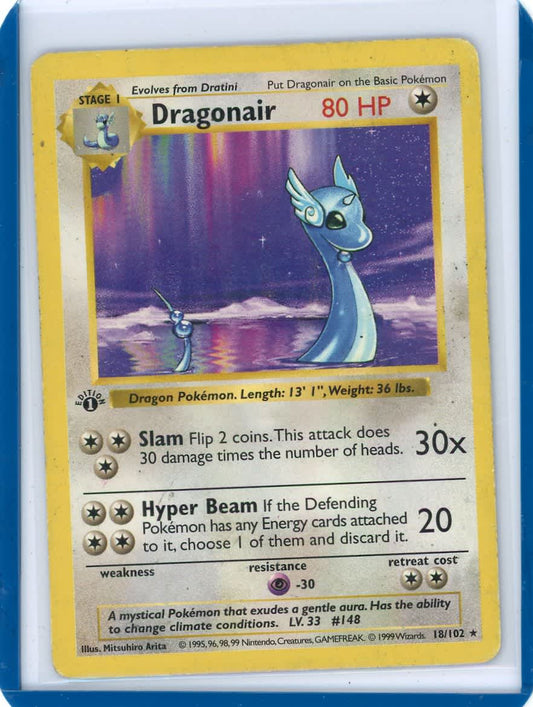 Dragonair 1999 Pokemon Base Set 1st Edition Shadowless rare non holo 18/102 HP/DMG – Official Pokemon TCG Product