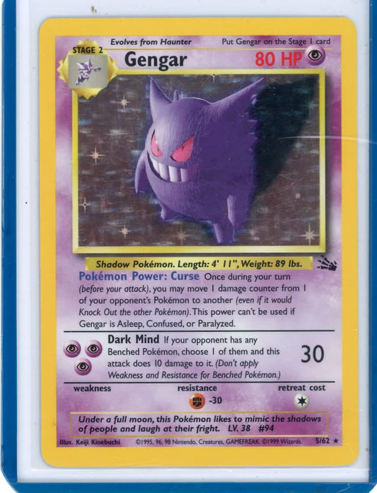 Gengar 1999 Pokemon Fossil rare holo 5/62 – Official Pokemon TCG Product