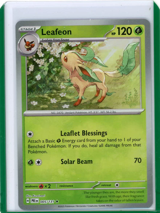 Leafeon 2025 Pokemon Prismatic Evolutions Master Ball rare holo 005/131 – Official Pokemon TCG Product