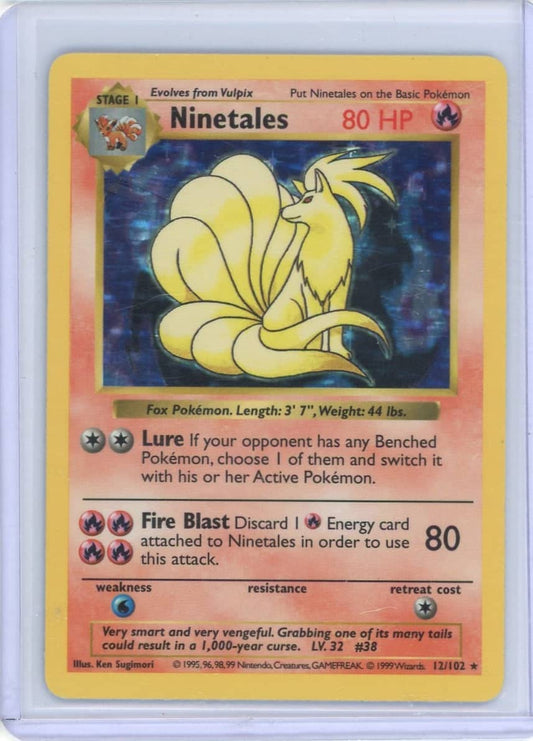 Ninetales 1999 Pokemon Base Set Shadowless Holo #12/102 (Black Flame) – Official Pokemon TCG Product