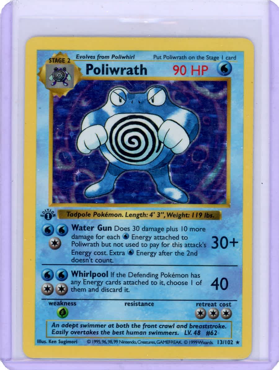 Poliwrath 1999 Pokemon Base Set 1st Edition Holo #13/102 – Official Pokemon TCG Product
