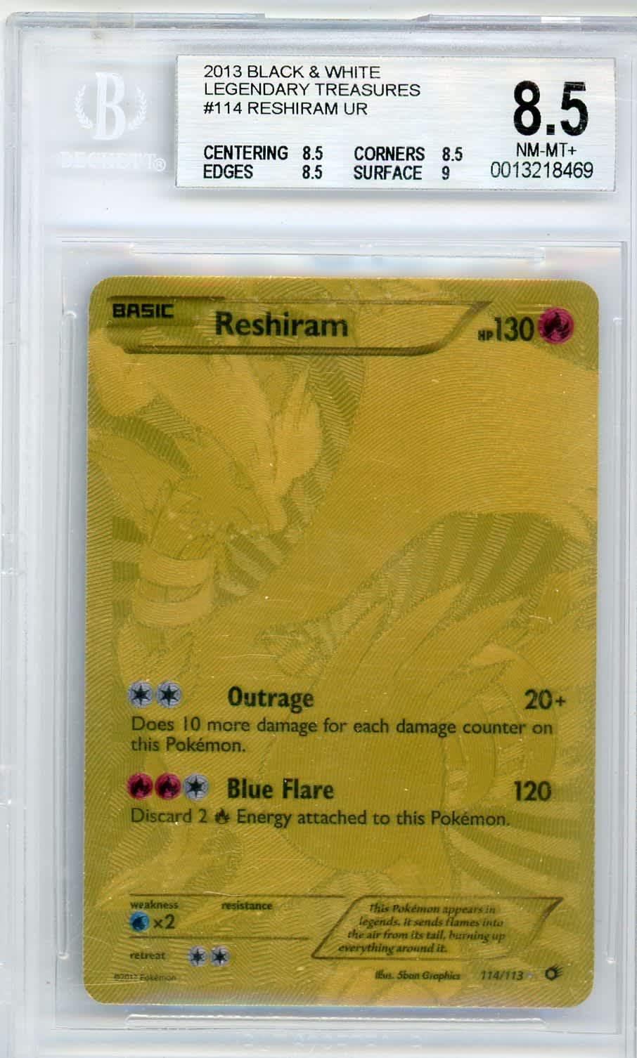 Reshiram Pokemon Black & White Legendary Treasures Gold Secret Rare #114/113 – Official Pokemon TCG Product