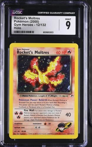 Rocket's Moltres Pokemon Gym Heroes Holo #12/132 CGC 9 – Official Pokemon TCG Product