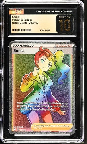Sonia Trainer 2020 Pokemon Rebel Clash lucky rainbow holo 203/192 CGC 10 Pristine – Official Pokemon TCG Product