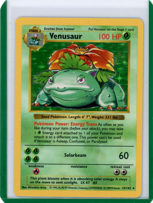 Venusaur 1999 Pokemon Base Set Shadowless Holo #15/102 – Official Pokemon TCG Product