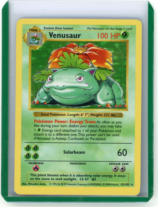 Venusaur 1999 Pokemon Base Set Shadowless Holo #15/102 – Official Pokemon TCG Product